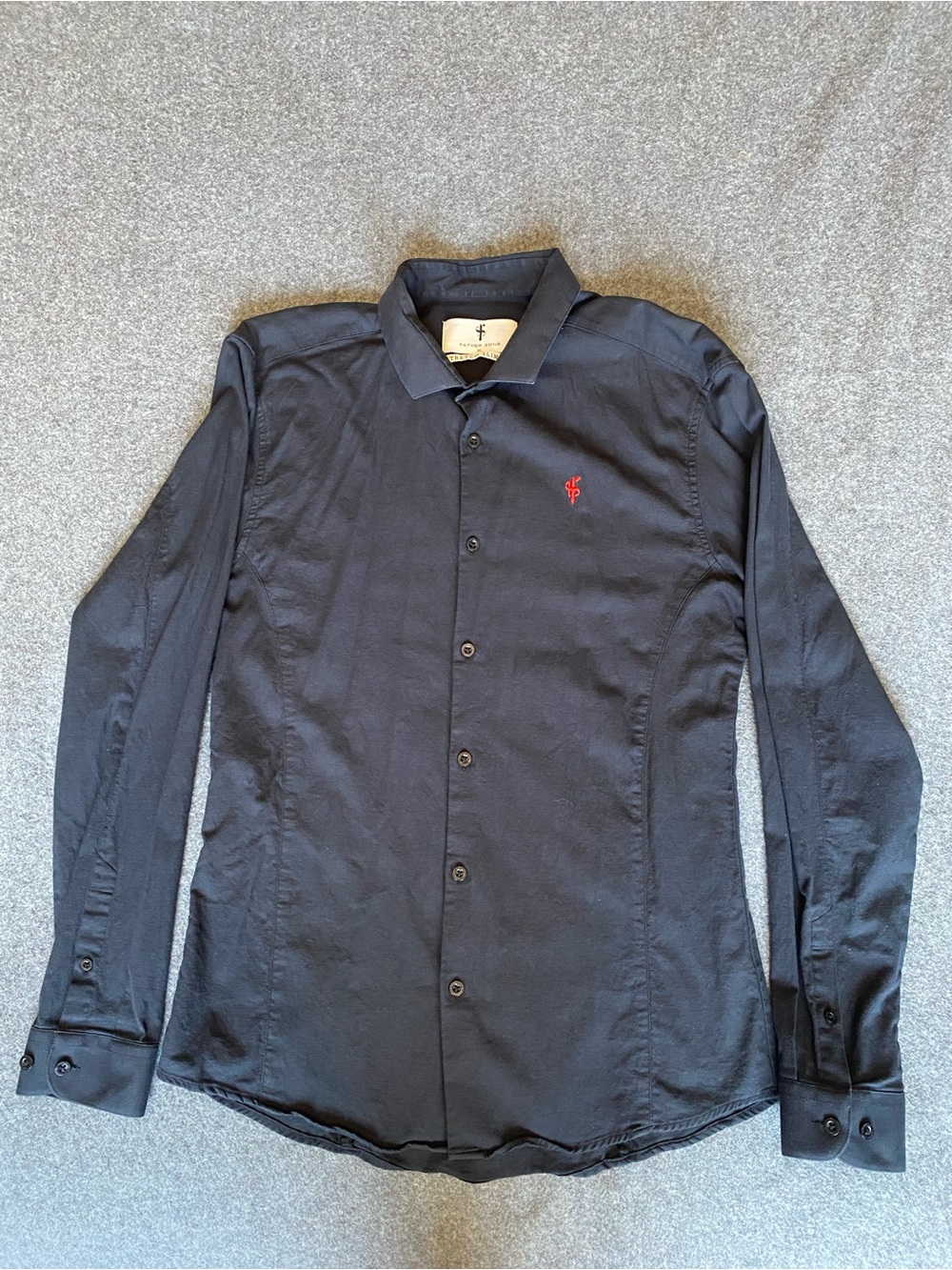 Father Sons Black Button-Up Cotton Shirt XL Stretch Slim Fit Dark Academia Goth